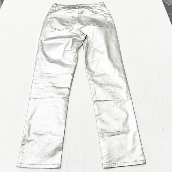 Superdown Metallic Silver Button Fly Straight Leg Denim Jean Pants Size 27 - Picture 3 of 8